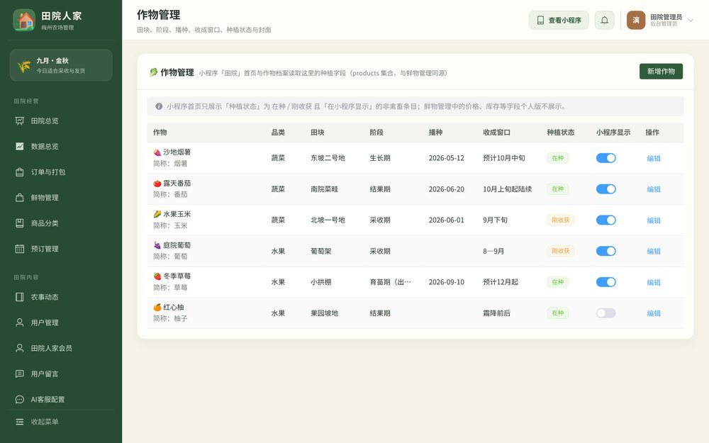 田院人家管理后台 · 作物管理(演示数据)